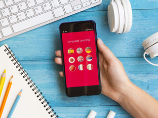 Top view app for learning a new language on phone