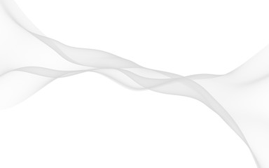 White abstract background. Fluttering white scarf. Waving on wind white fabric. 3D illustration