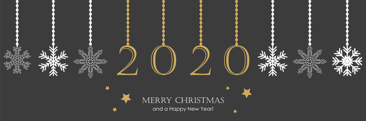 Fototapeta na wymiar 2020 greeting card with hanging snowflake decoration christmas border vector illustration EPS10