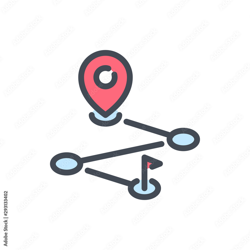 Poster route location color line icon. track direction vector outline colorful sign.