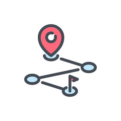 Route location color line icon. Track direction vector outline colorful sign.