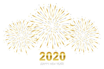 happy new year greeting card 2020 with gold and silver firework vector illustration EPS10