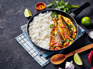 close-up of fish yellow curry, top view