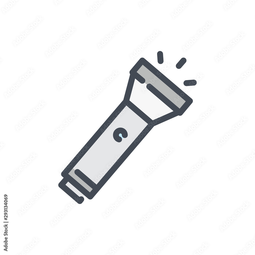 Poster flashlight color line icon. pocket torch vector outline colorful sign.