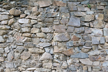 Wall from large stone texture basalt. Stone wall background. Large stones piled on top of one another.