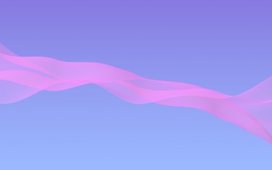 Pink wave on blue sky abstract background. Fluttering pink scarf. Waving on wind pink fabric. 3D illustration