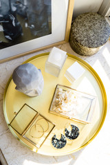 Luxurious home decoration in gold tones, real interior decor details