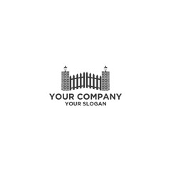 Fototapeta premium Fence with Brick and Lamp Logo Design vector