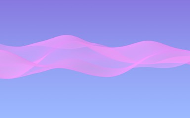 Pink wave on blue sky abstract background. Fluttering pink scarf. Waving on wind pink fabric. 3D illustration
