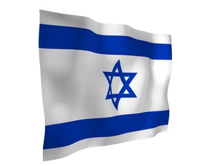 The flag of Israel. State symbol of the State of Israel. A blue Star of David between two horizontal blue stripes on a white field. 3d illustration