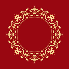Decorative frame Elegant vector element for design in Eastern style, place for text. Floral golden and red border. Lace illustration for invitations and greeting cards