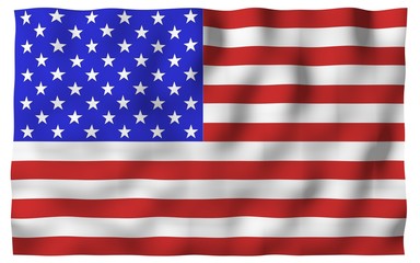 Naklejka premium Waving flag of the United States of America. Stars and Stripes. State symbol of the USA. 3D illustration