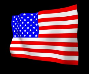 Waving flag of the United States of America on a dark background. Stars and Stripes. State symbol of the USA. 3D illustration