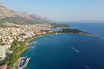 Fototapeta na wymiar Aerial view of the mediterranean sea in Makarska, Croatia