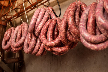 Handmade sausage preparation, Argentine tradition, Pampas, Patagonia