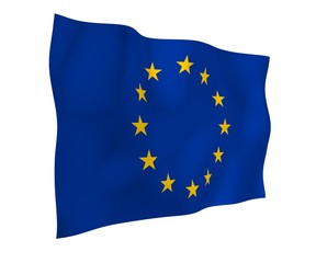 Slightly waving flag of the European Union isolated on white background, 3D rendering. Symbol of Europe. 3D illustration