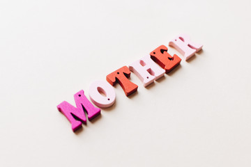 Colorful wooden letters, MOTHER  lettering