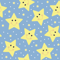 Seamless colorful star pattern vector illustration. Background with cute cartoon stars. The design concept for textiles, interior design, for book design, website Background. 