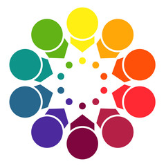  Colorful bright template for infographics from arrows and circles with shadow, arranged in circle, for 10 positions