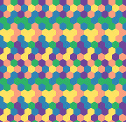 Vector abstract seamless pattern with hexagons of different colors. Textile background for package, cover, greeting cards.