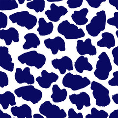 Abstract seamless pattern. Blue and white colours. Grunge texture with blots. Vector illustration. Print for textile and fabric. Endless abstract background with simple elements.