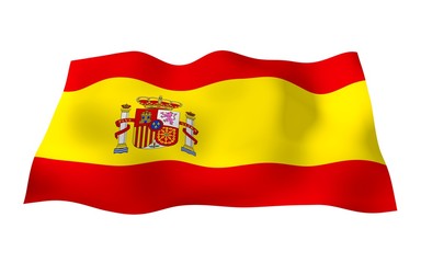 The flag of Spain. Official state symbol of the Kingdom of Spain. Concept: web, sports pages, language courses, travelling, design elements. 3d illustration