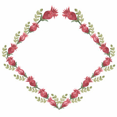 Hand drawn watercolor  wildflowers wreath  illustration.Wildflower wreath/frame for wedding, birthday invitation.