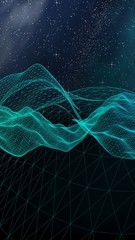 Abstract landscape on a dark background. Cyberspace grid. hi tech network. Outer space. Vertical orientation. Starry outer space texture. 3D illustration