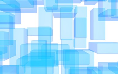 Blue and white abstract digital and technology background. The pattern with repeating rectangles. 3D illustration