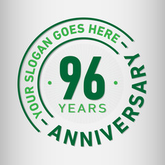 96 years anniversary logo template. Ninety-six years celebrating logotype. Vector and illustration.