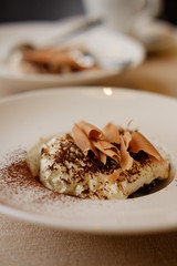 ice cream with chocolate chips and cocoa topping