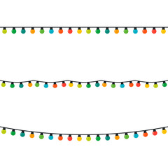 Set of color garlands, festive decorations. Vector seamless horizontal objects.