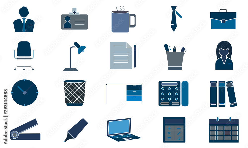 Poster office file icon set for document management
