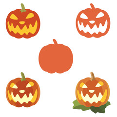 Set of halloween pumpkins with funny faces. Minimal style pumpkin collection. Autumn holidays. Vector illustration