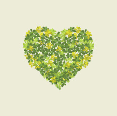 Vector illustration of heart from leaves. Decorative autumn leaves background