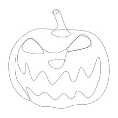 Halloween pumpkin with face illustration drawn by one line. Autumn holidays. Vector