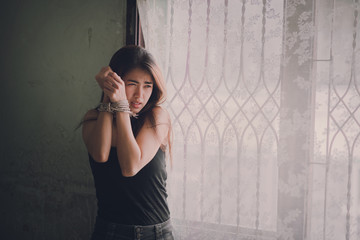 Women violence. Abused and tortured concept. Human trafficking concept. Stop violence against...
