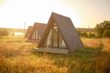 wigwam against the sunset sky. camping concept. 