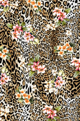 Leopard Pattern. Leopar Print. Leopard Texture. Leopard background. Floral Leopard.Floral print.Animal Skin For Textile Print, Wallpaper.Gometric And Ethnic Animal Texture Art Abstract  Background - 293147640