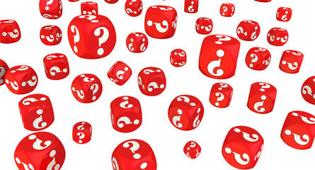 Background from red cubes with question marks. A lot of red cubes labeled question marks. Isolated on white background. 3D Illustration