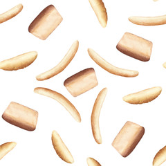 Bread and long loaves on white background.Watercolor pattern vector