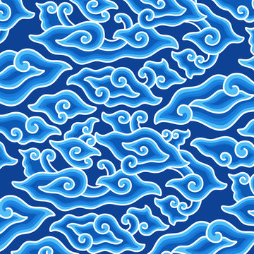 Blue Batik Megamendung Vector Pattern