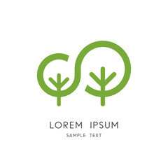Tree family logo - big plant and small sapling symbol. New life in nature, mother and child unity vector icon.