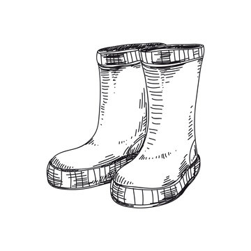 Rubber boots hand drawn vector illustration