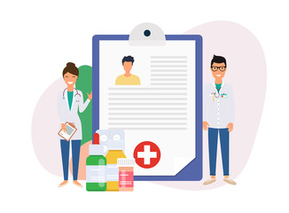 Patient card. Healthy diagnosis. Healthcare Flat Vector Concept with People.