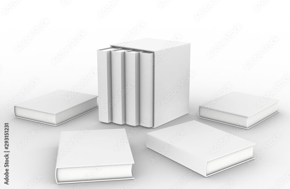 Poster template empty book mockup set white background , 3d rendering