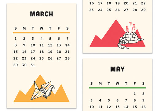 Calendar Layout with Rainbow Graphics
