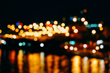 Defocus of out of focus traffic with bokeh. Royalty high quality stock of night traffic blurry in a...