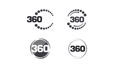 360 Degrees View sign vector icons set, transparent, virtual reality icons, isolated vector illustrations, black and white version, use for web.