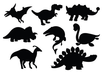 Dinosaurs and Jurassic dino monsters icons silhouette